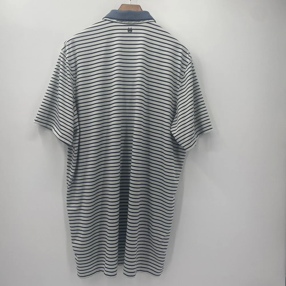 Greyson Polo Shirt Men's XXL White Navy Striped Performance Golf Rugby Stretch - Picture 9 of 9